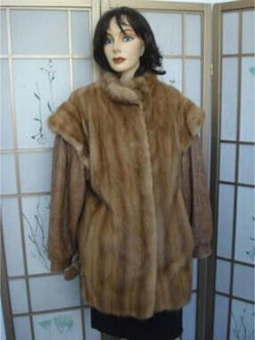 GOOD PASTEL MINK COAT LEATHER DETACHABLE SLEEVES